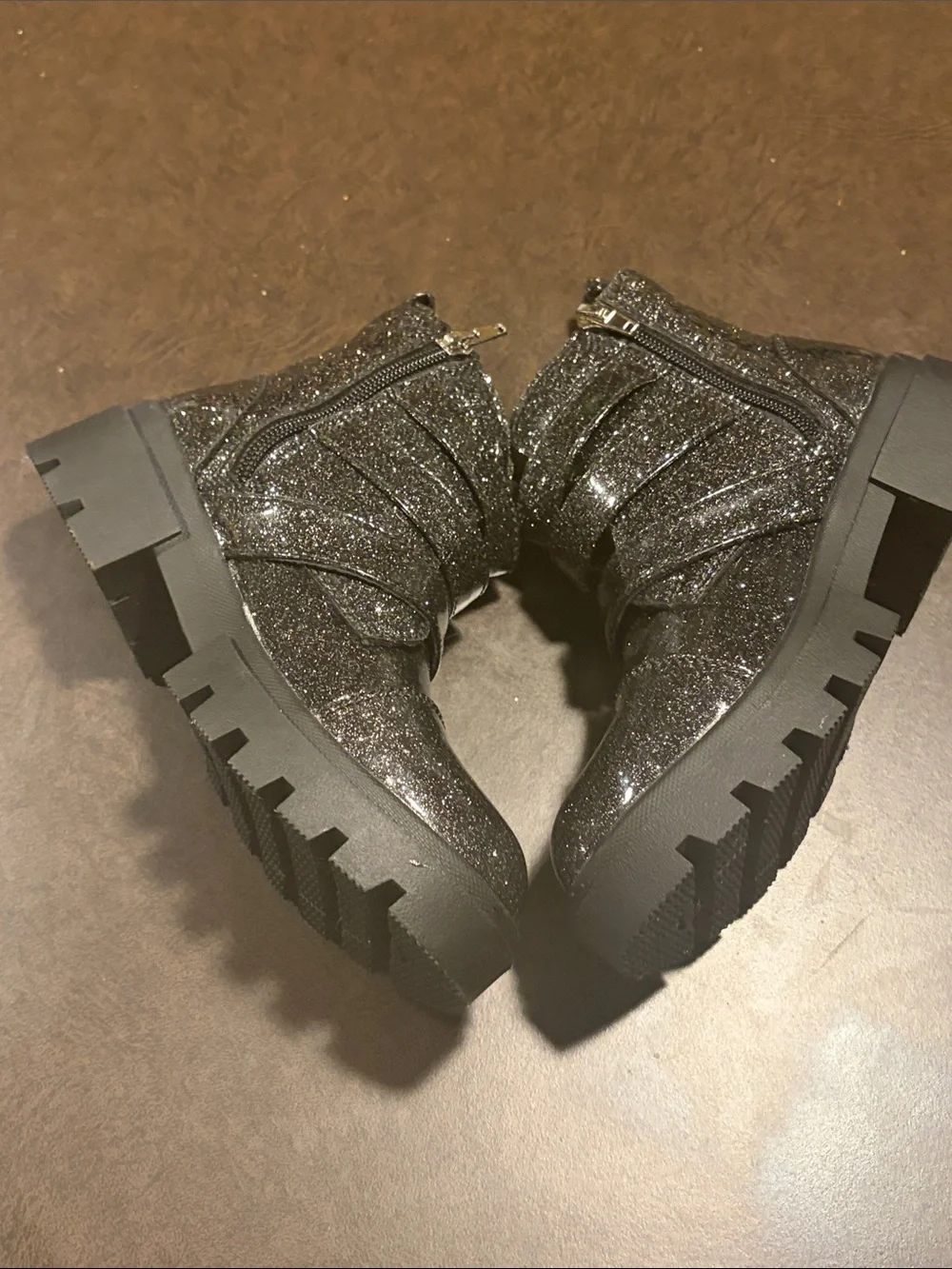 Justice Girls Black Glitter Buckle Ankle Boots